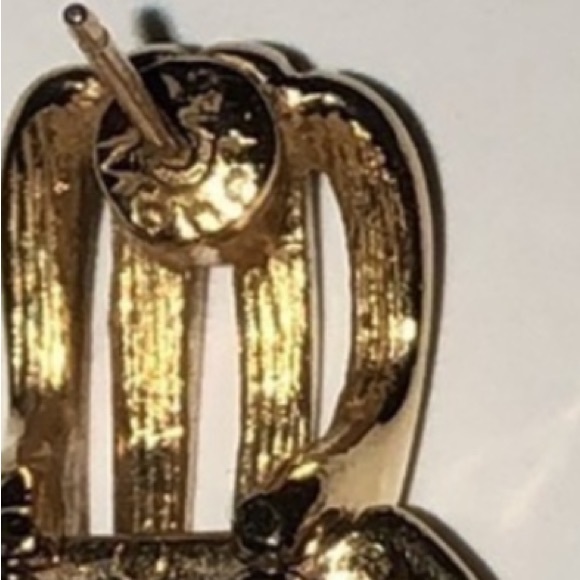 Vintage Signed MONET Gold Tone Door Knocker Dangle Open Ribs Pierced Earrings - Picture 4 of 5